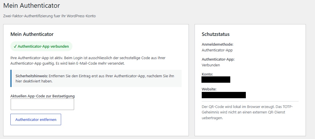 Activity Guard Authenticator und Schutzstatus